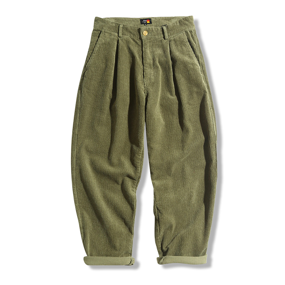 アメカジ　2本タック入りコーデュロイワイドパンツ