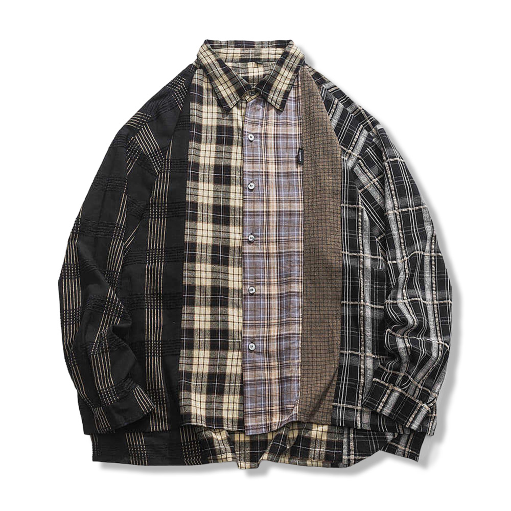 5仕様のチェック柄アシンメトリー切り替え　コットンシャツ