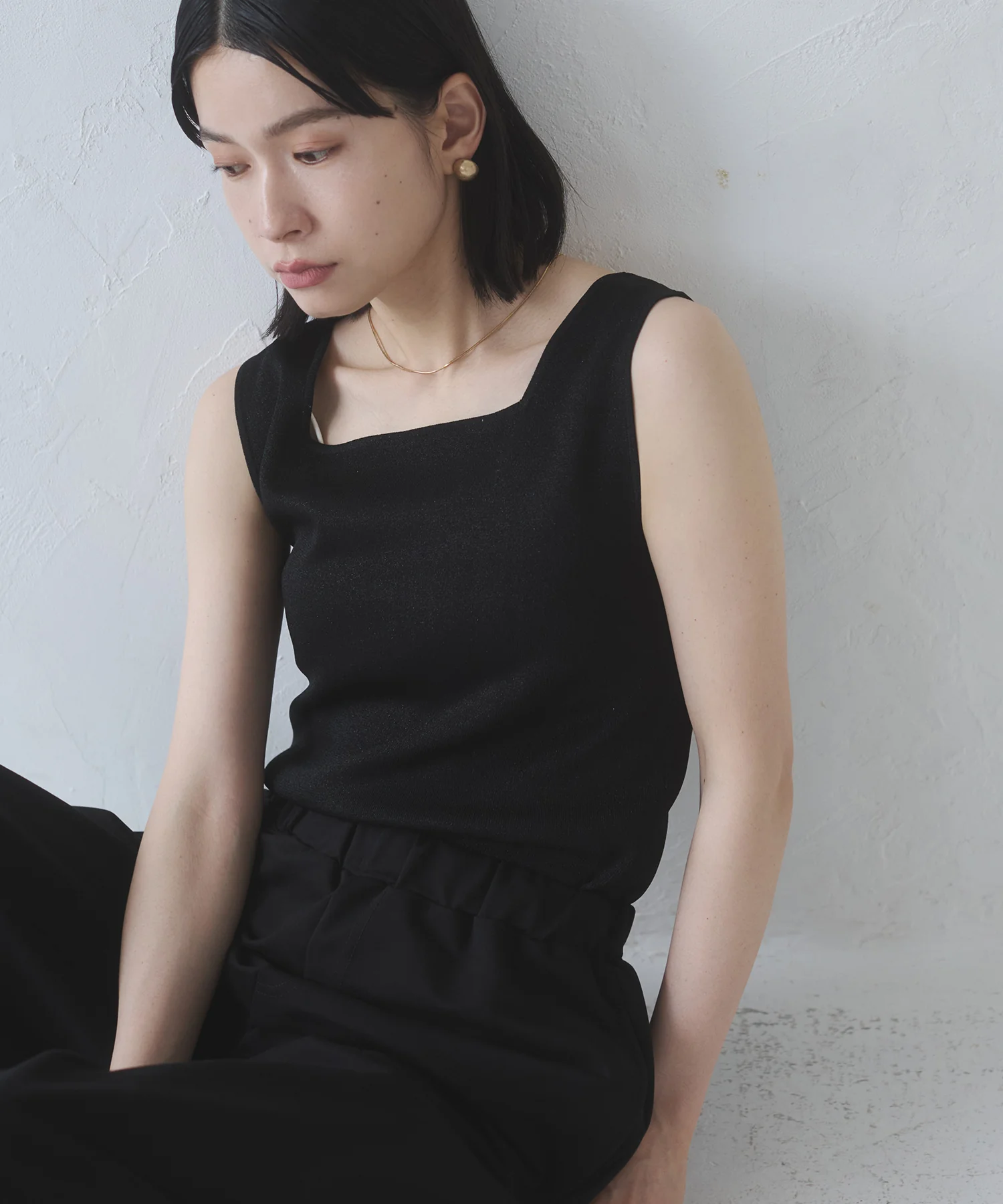 前後2WAY スクエアラメニット タンクトップ