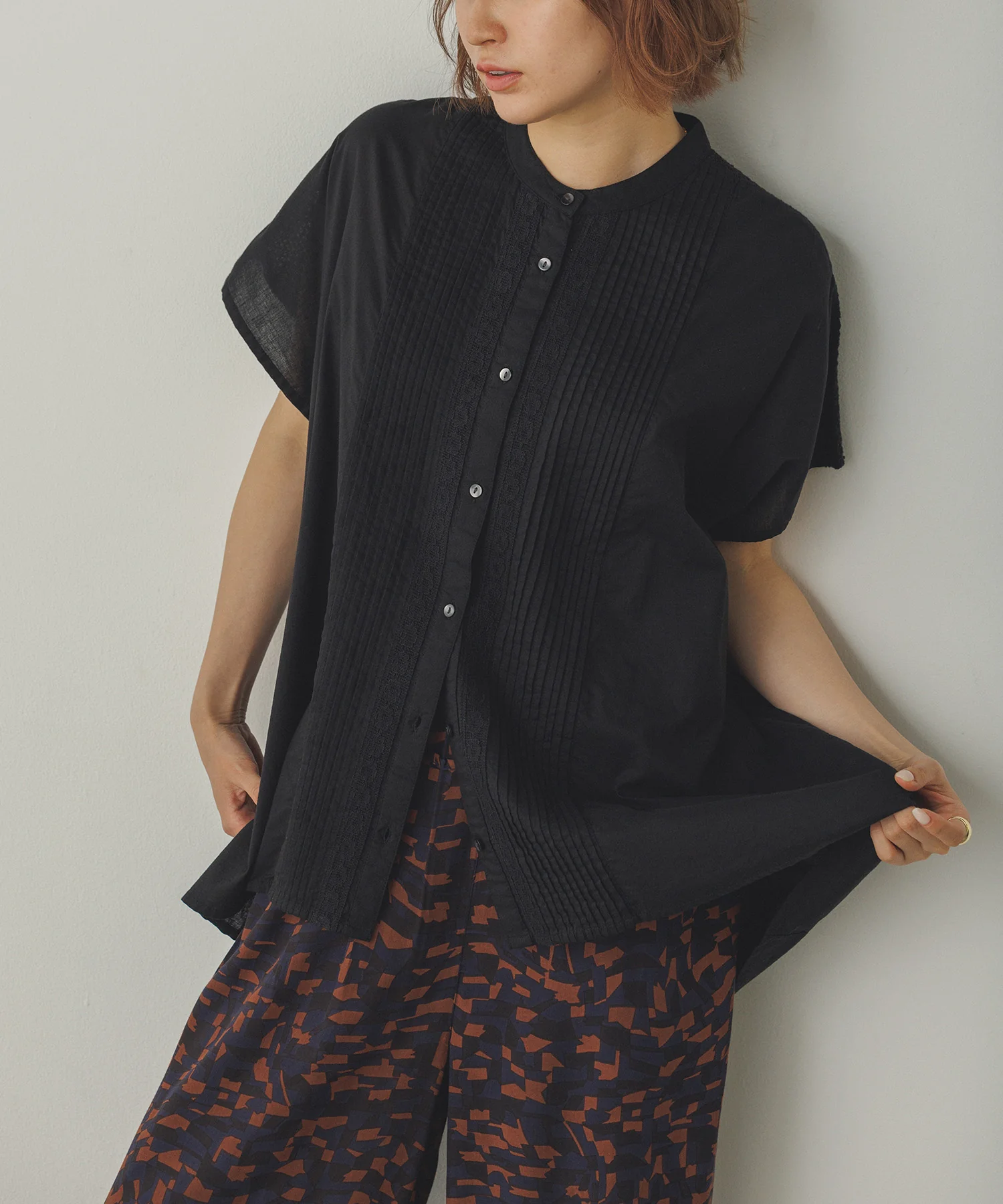 ピンタック レースシャツ