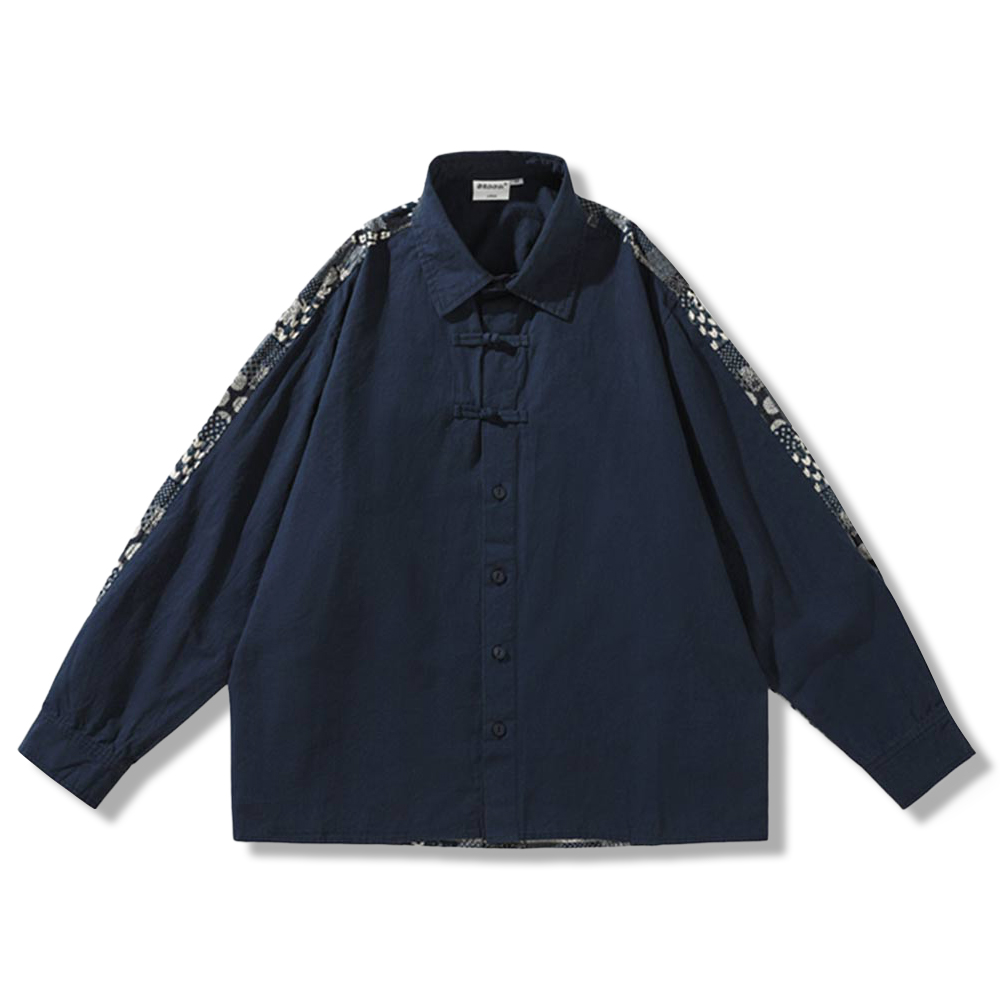 レトロ風パッチワークペイズリー柄長袖シャツ