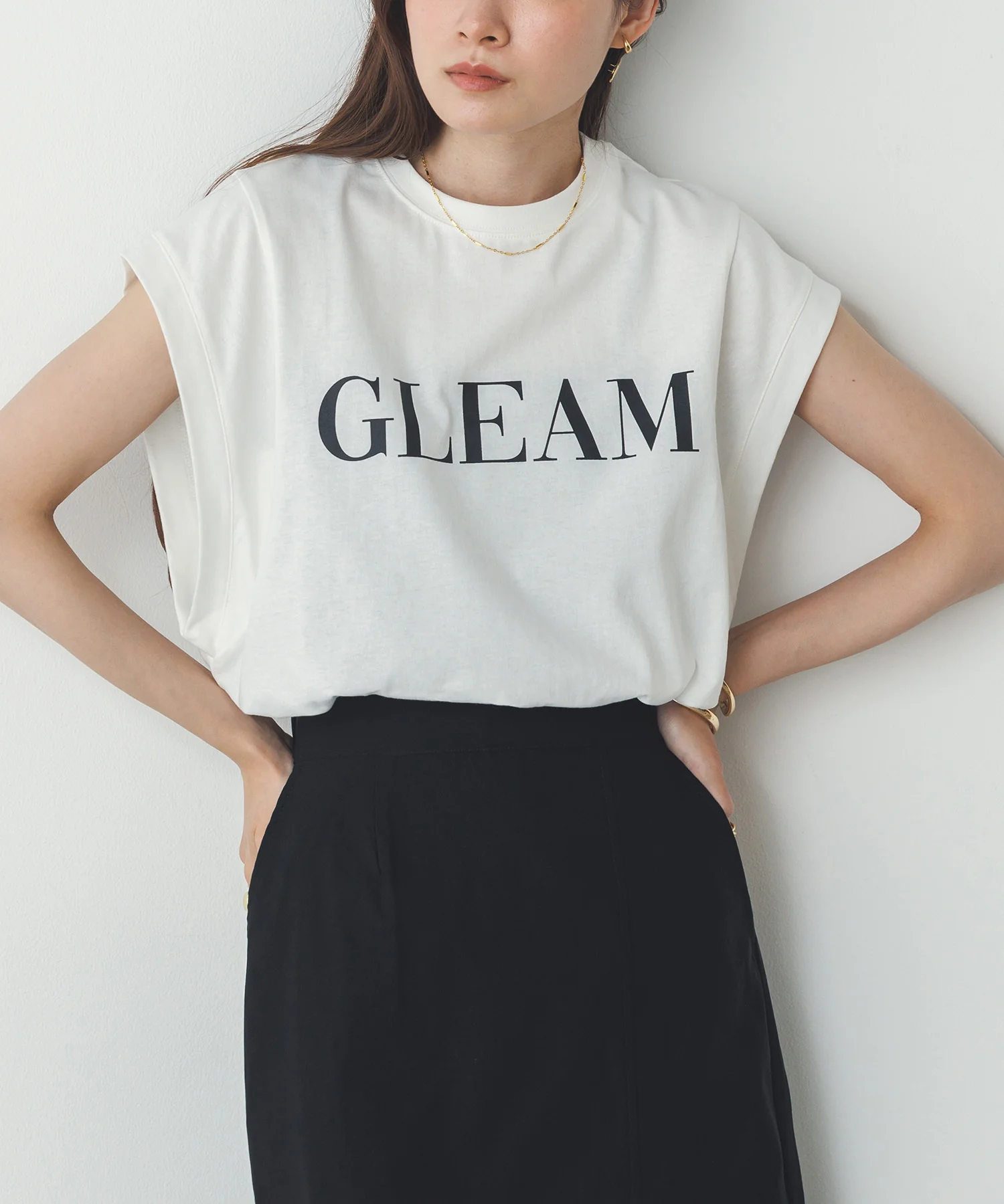 ノースリーブ プリントTシャツ