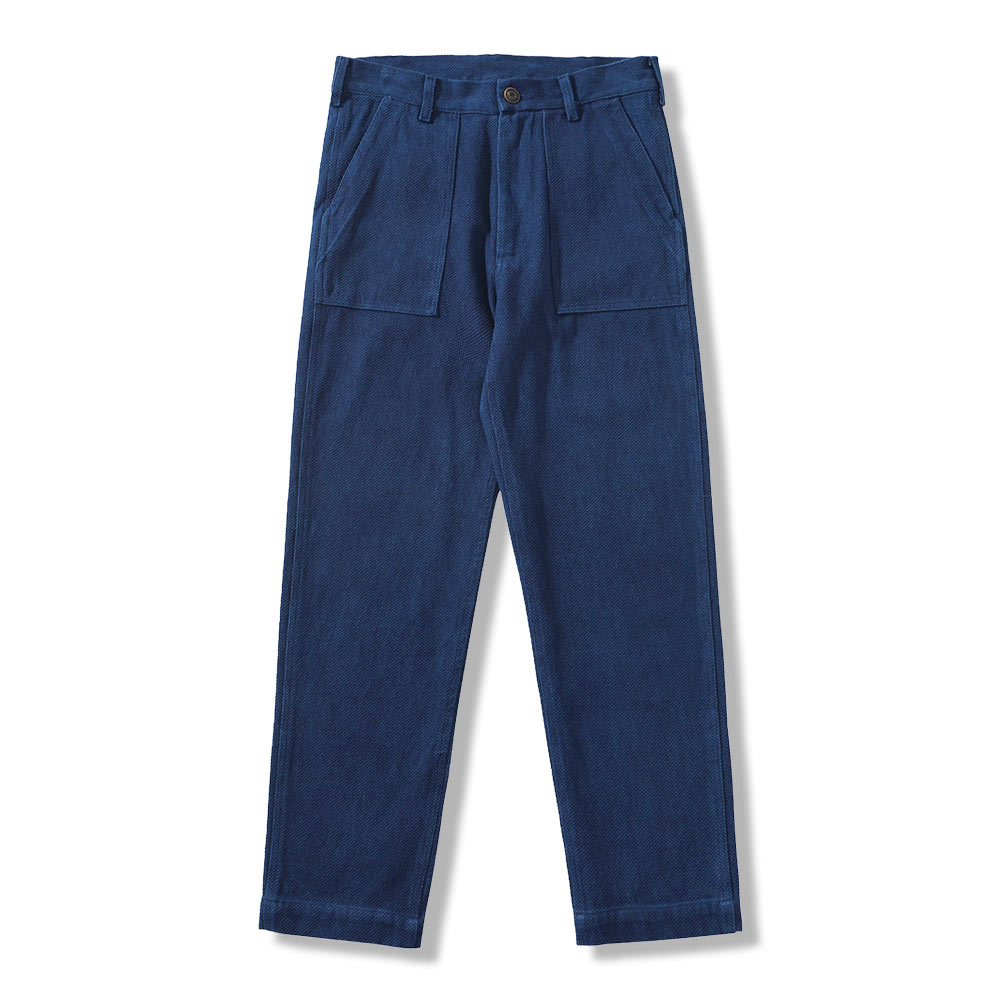藍染刺し子生地の OG107復刻ワークパンツ