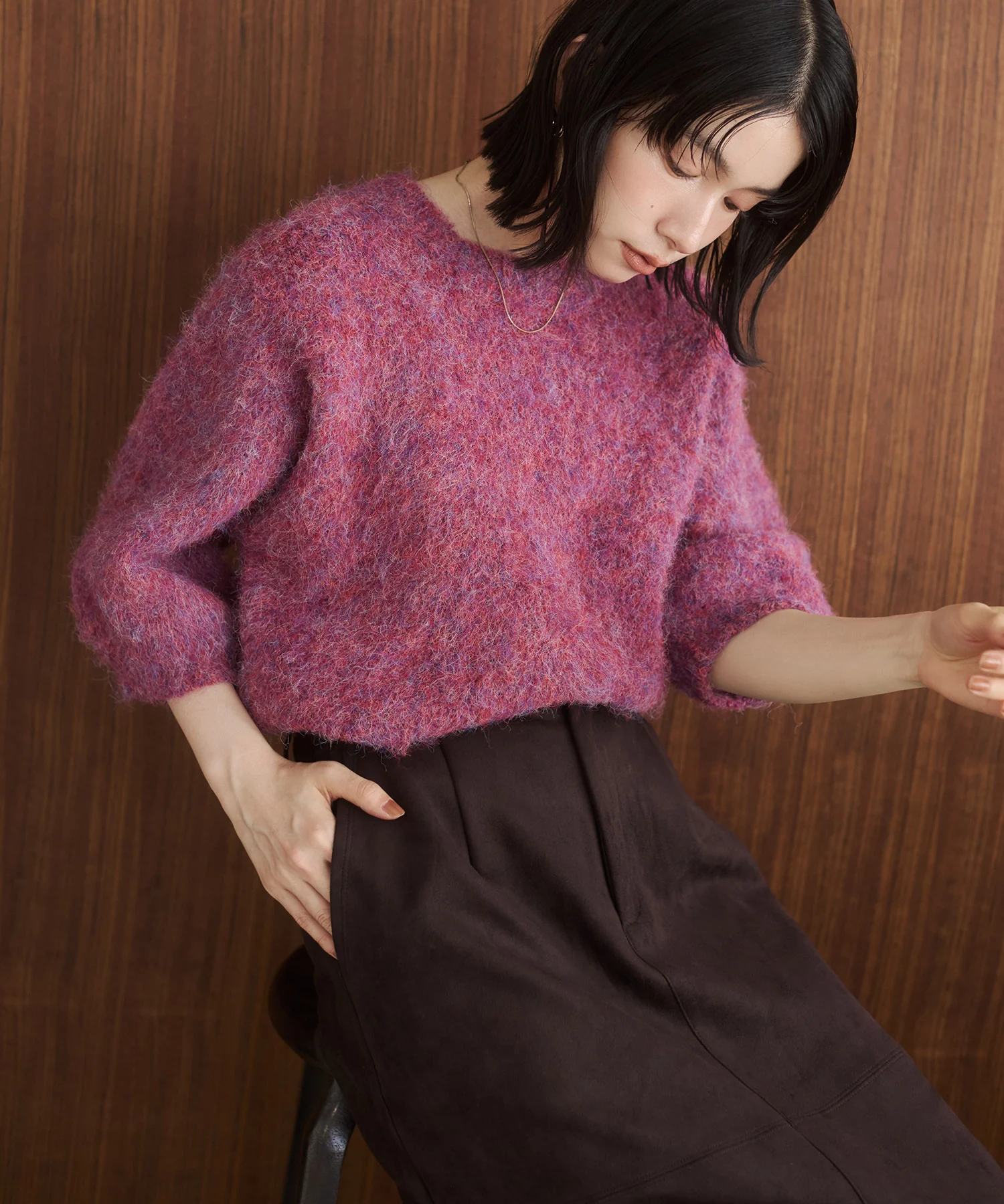 モヘアタッチ 半袖ニット