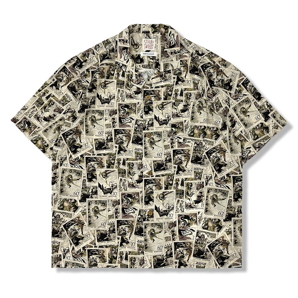 レトロ風切手コラージュ「孫悟空」柄半袖シャツ