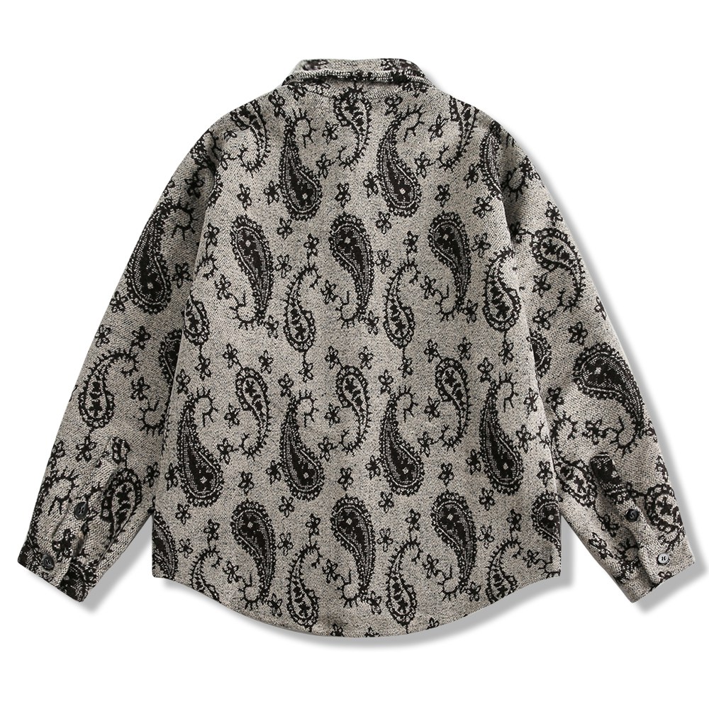 アメリカンレトロ　 ペイズリー柄モノクロ長袖シャツ
