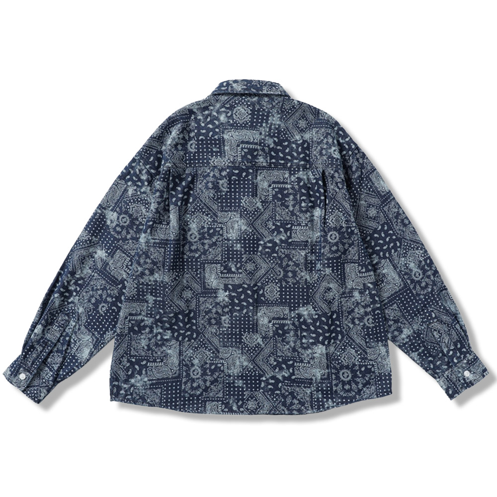 ソフトウォッシュドコットンデニムシャツ 　ペイズリー総柄プリント