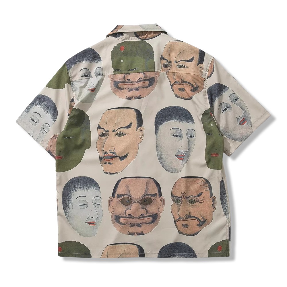 浮世絵　能面モチーフアロハシャツ
