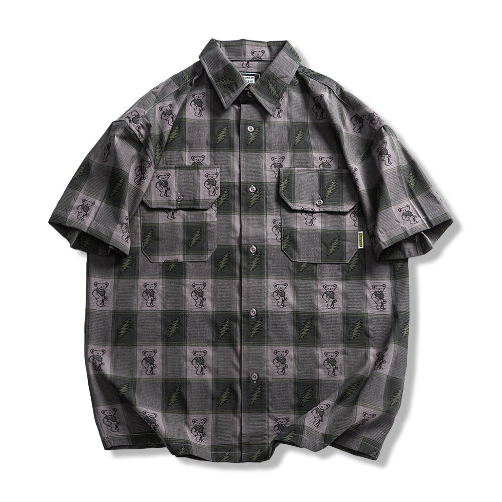 「熊×稲妻」ジャカードチェックシャツ