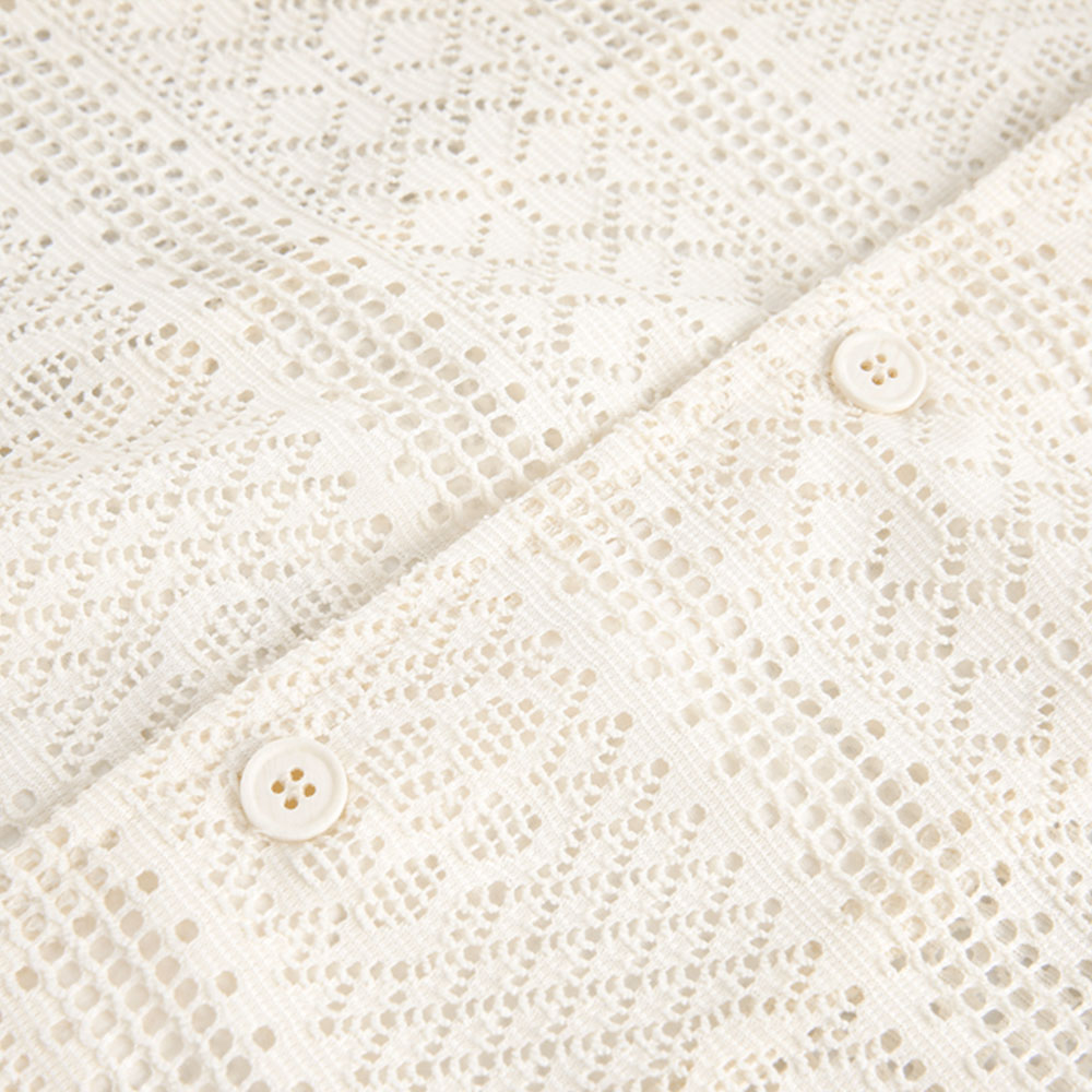 アメカジ　メンズ透かし彫りオープンカラーシャツ 半袖 