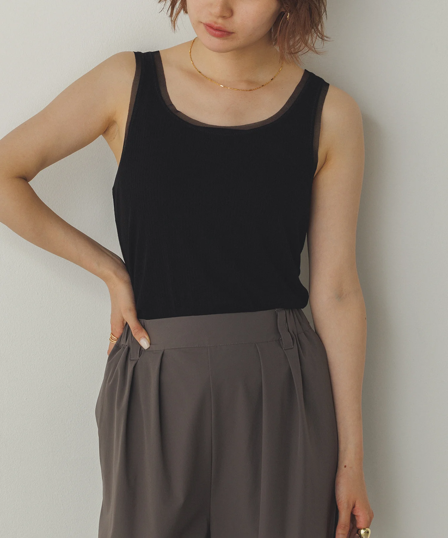 前後2WAY リブチュールタンクトップ
