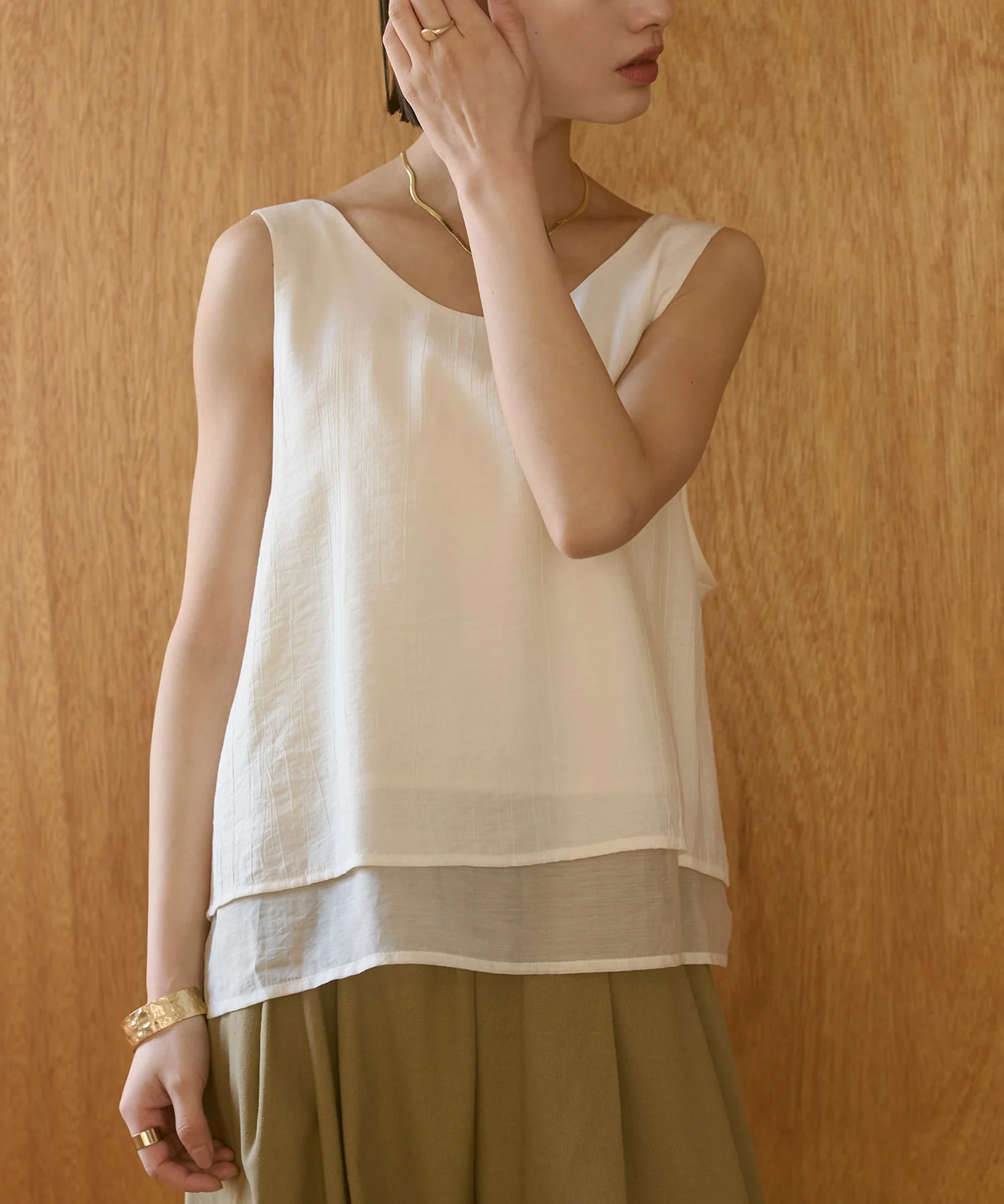 ワッシャーサテン ゆるタンクトップ