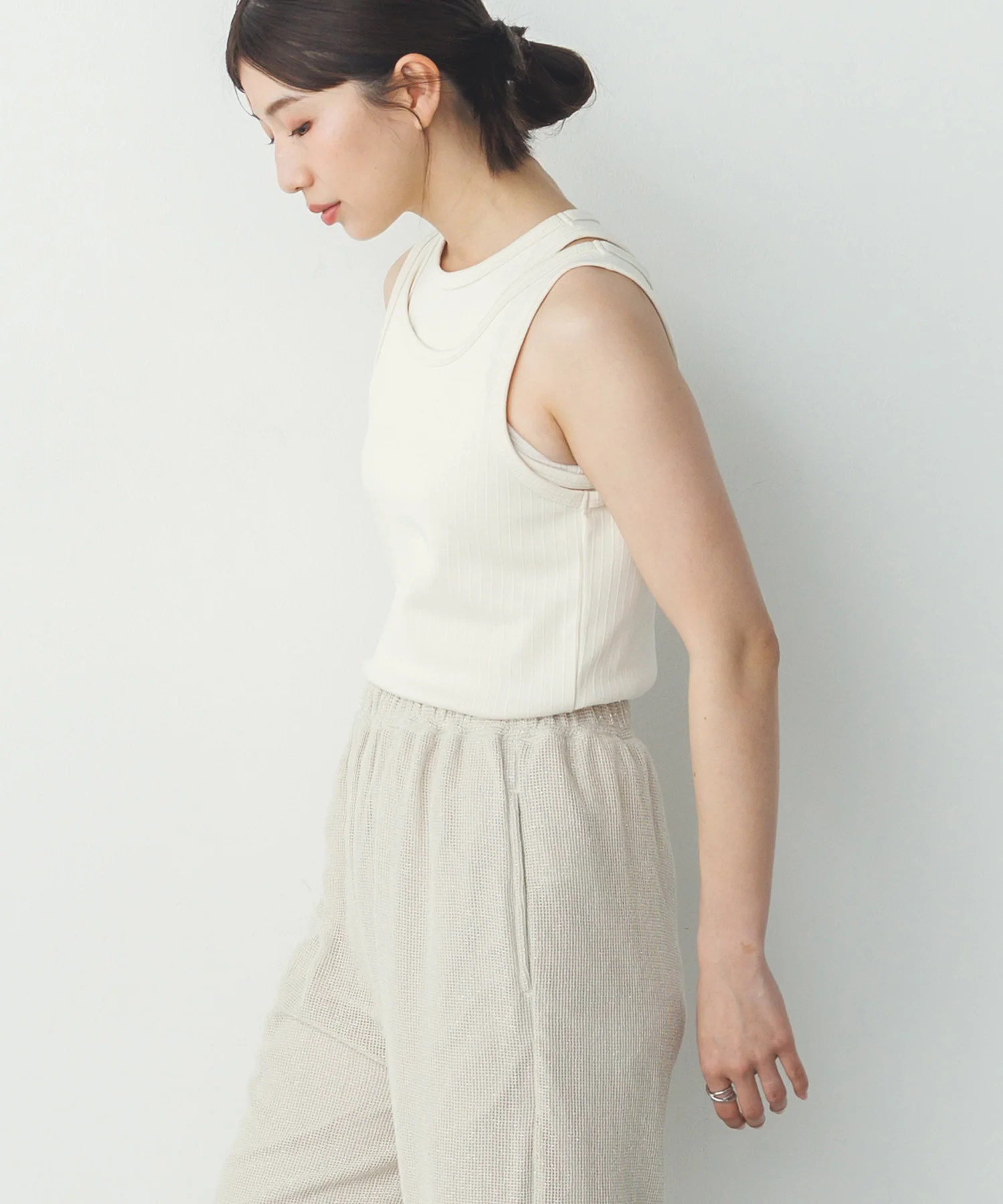 2枚重ね リブタンクトップ