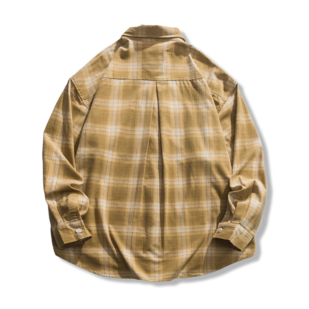 アメリカン無地チェック　 コーデュロイ刺繍シャツ