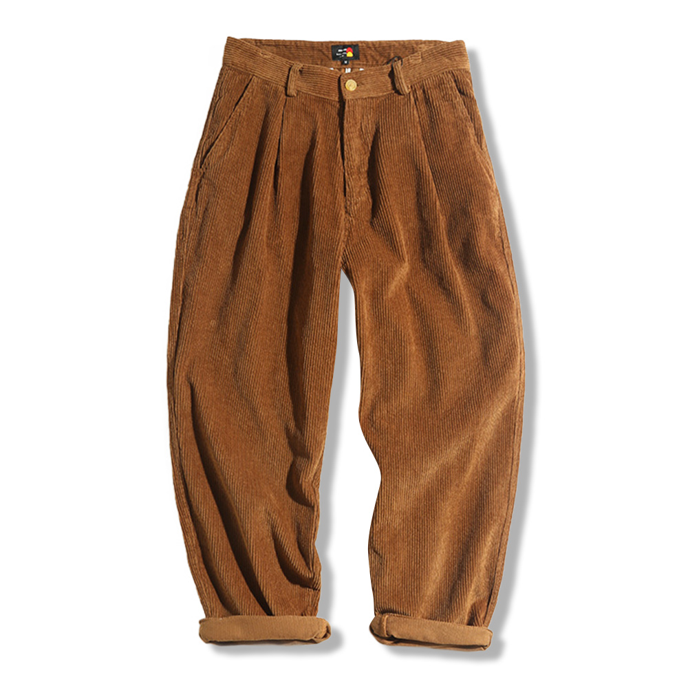 アメカジ　2本タック入りコーデュロイワイドパンツ