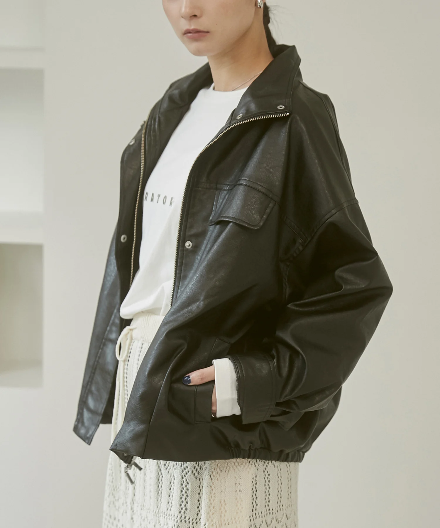 フェイクレザー オーバーブルゾン