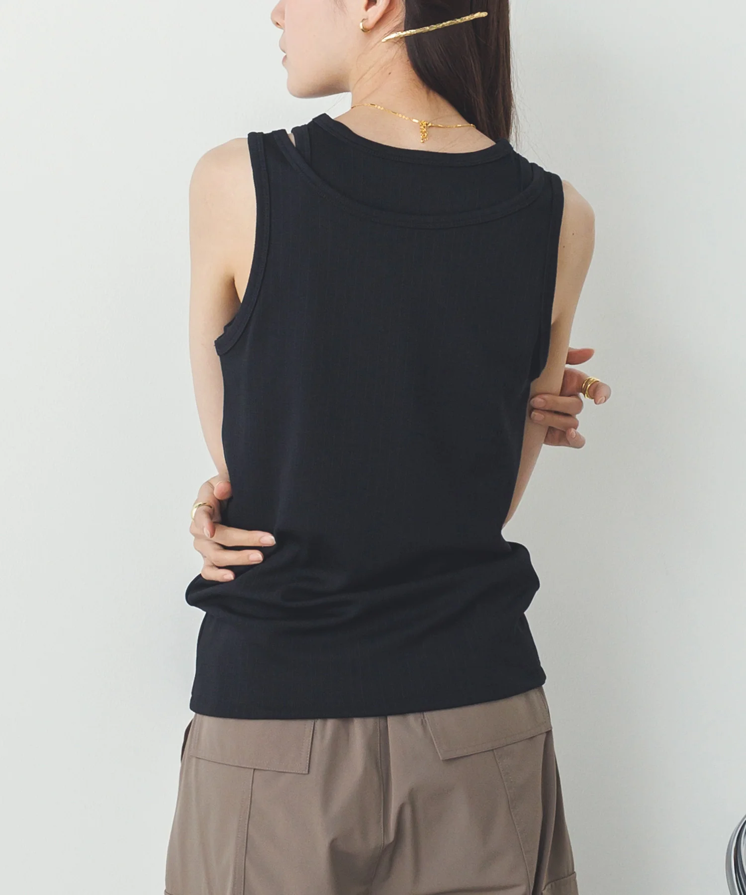 2枚重ね リブタンクトップ