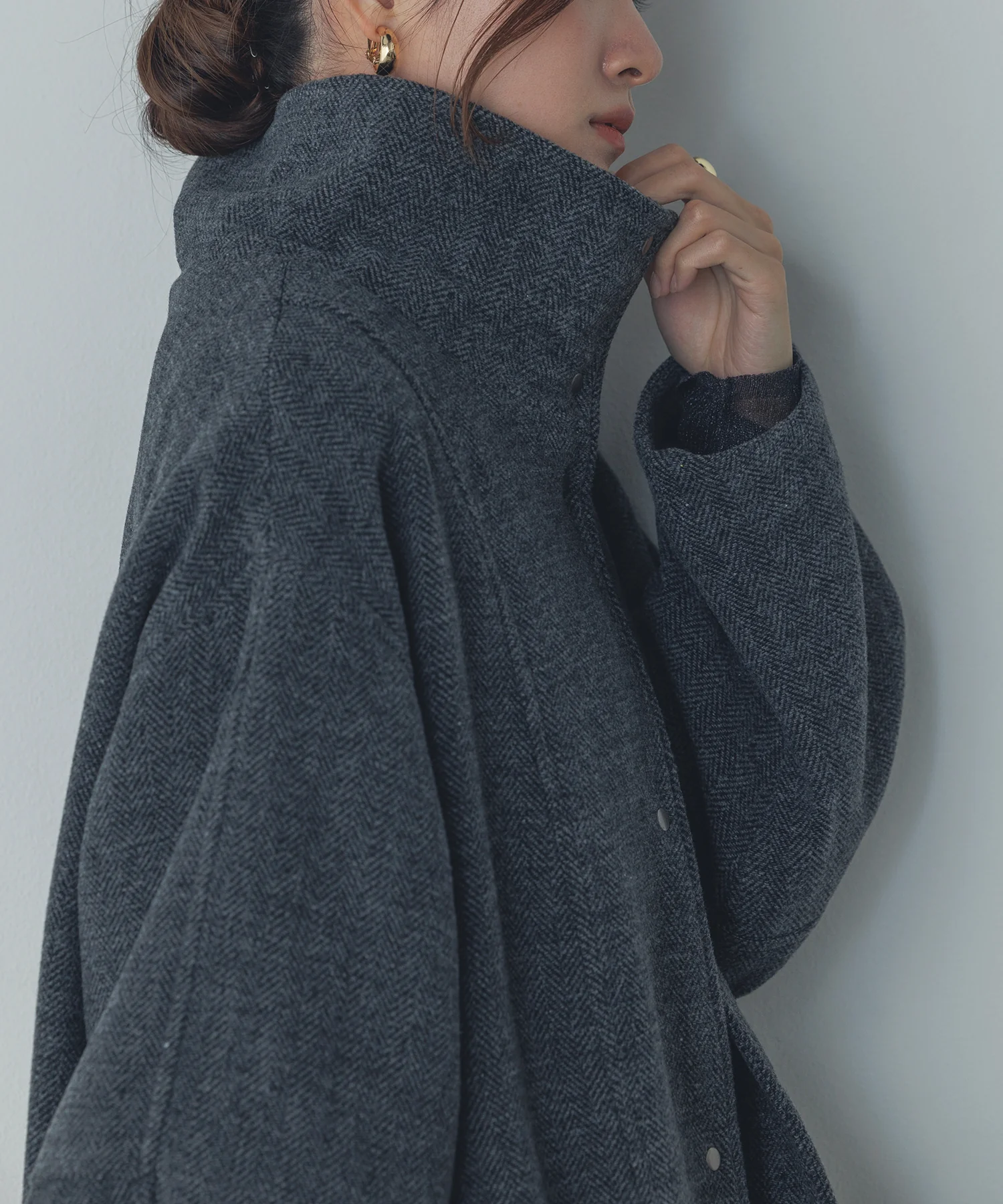 杢ヘリンボーン スタンドカラーコート