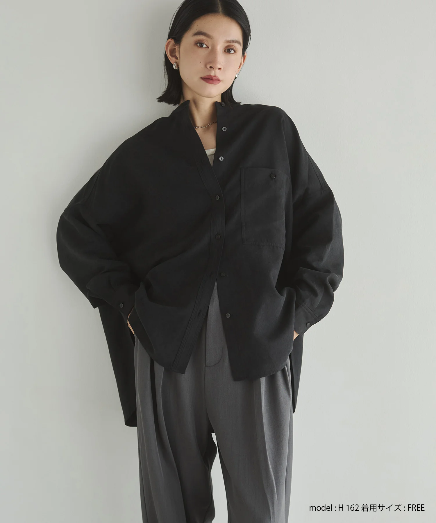 【WEB限定/別注】スウェードライク バンドカラーオーバーサイズシャツ