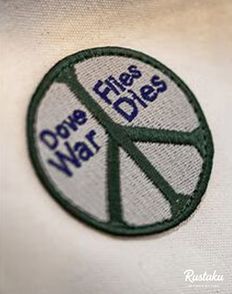 レトロ風刺繍ワッペン付き 　バイカラーキャンバストートバッグ