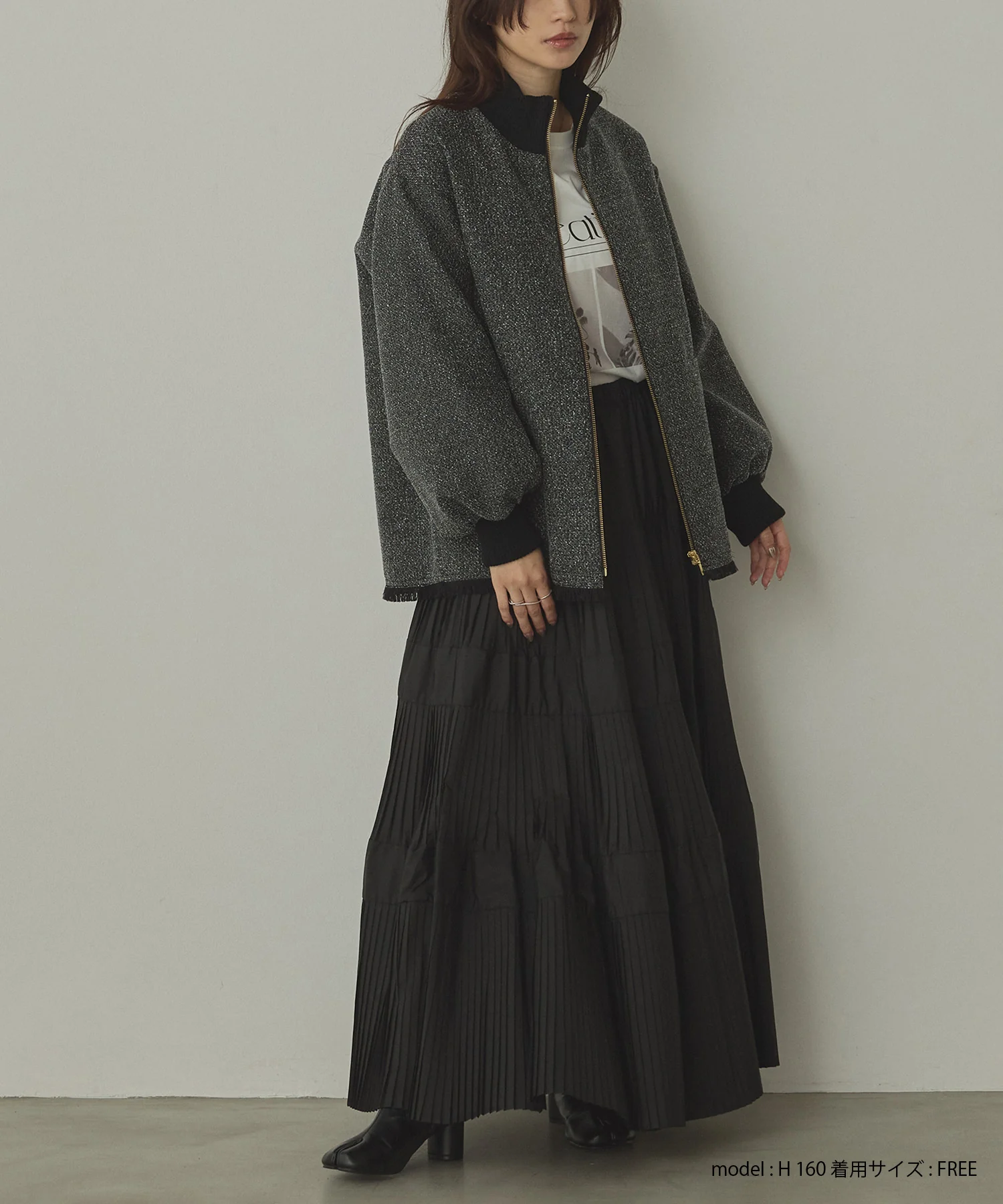 スタンドカラー ツィードブルゾン