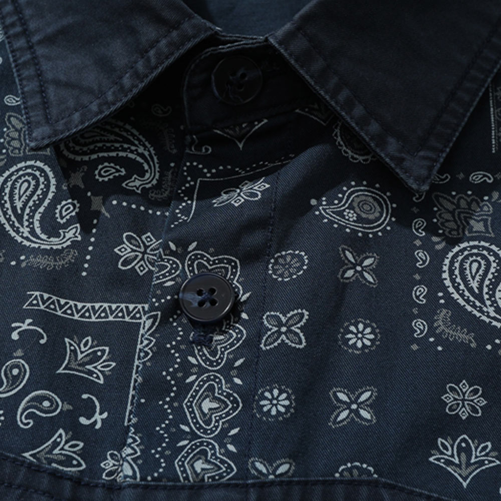 ペイズリー柄　切り替えワーク長袖シャツ