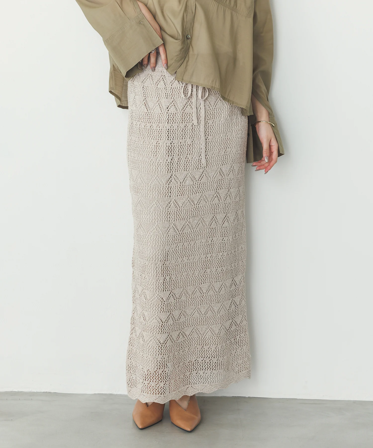 ペーパーヤーン 透かし編み ニットナロースカート