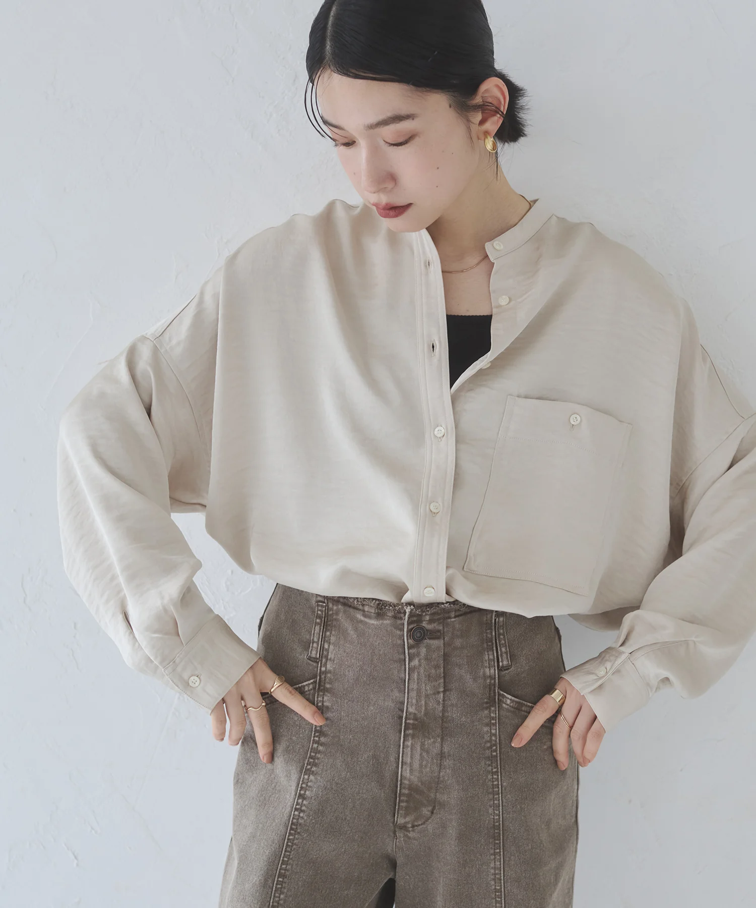 マットサテン オーバーシャツ