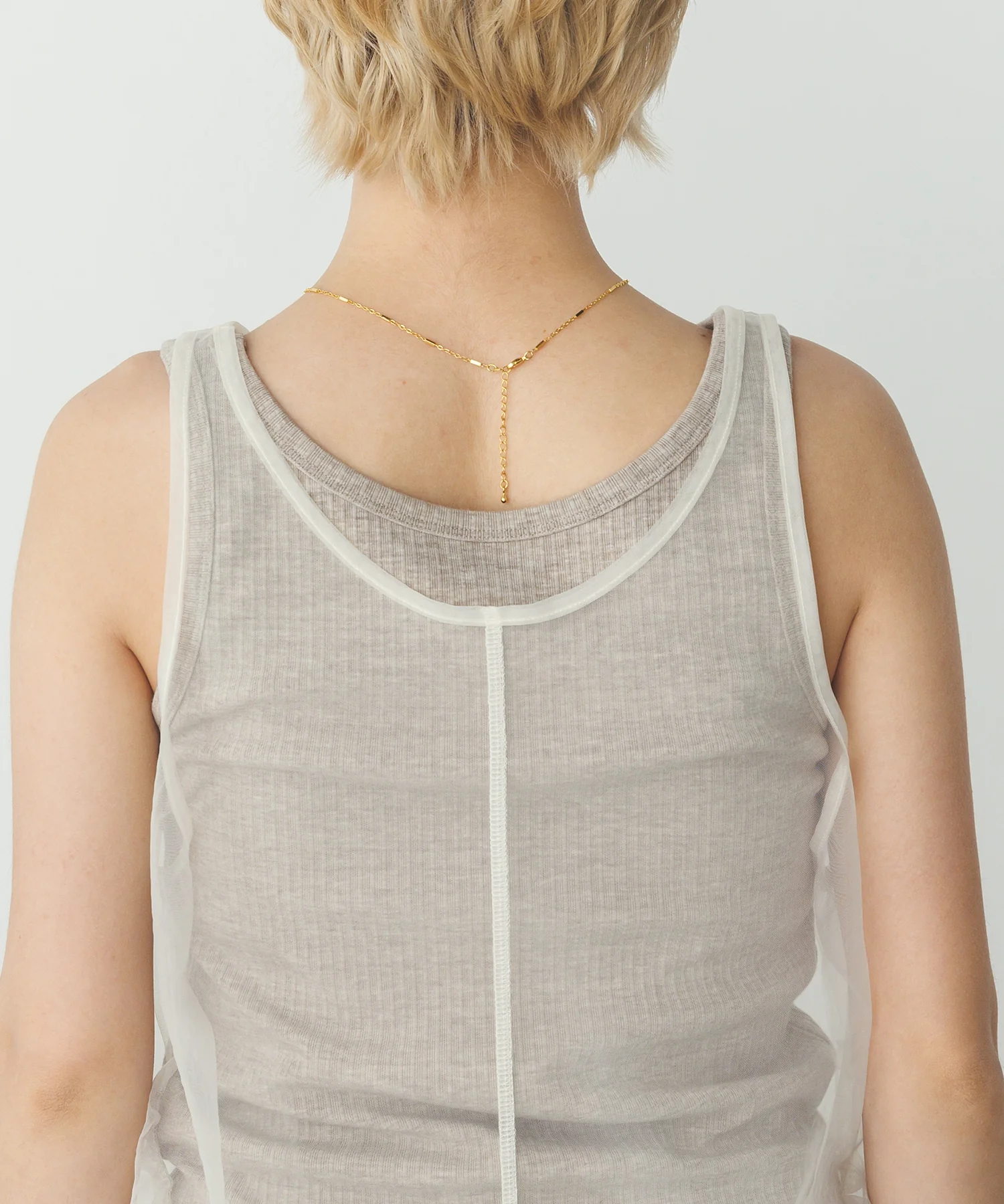 チュールレイヤード リブタンクトップ