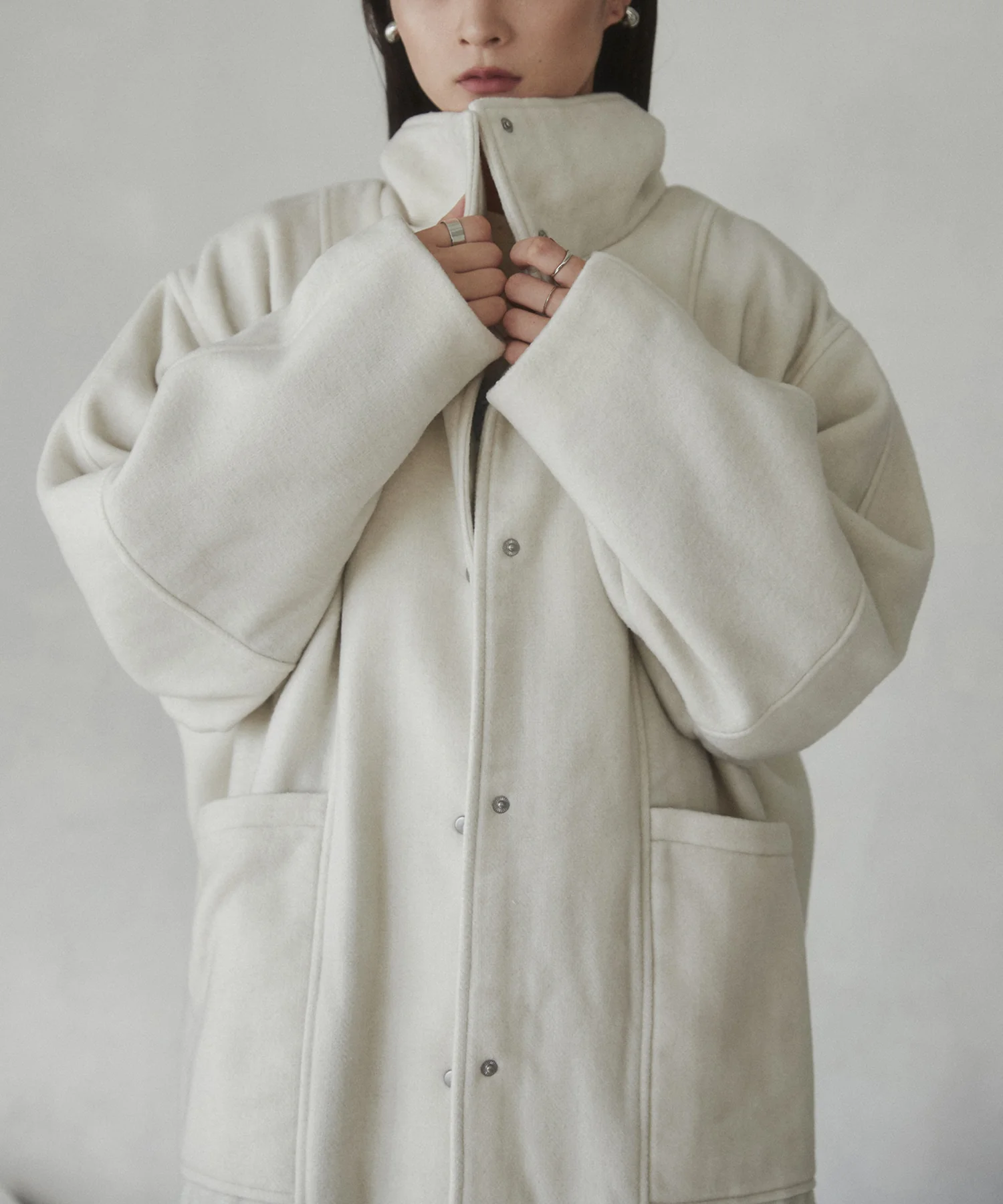 杢ヘリンボーン スタンドカラーコート