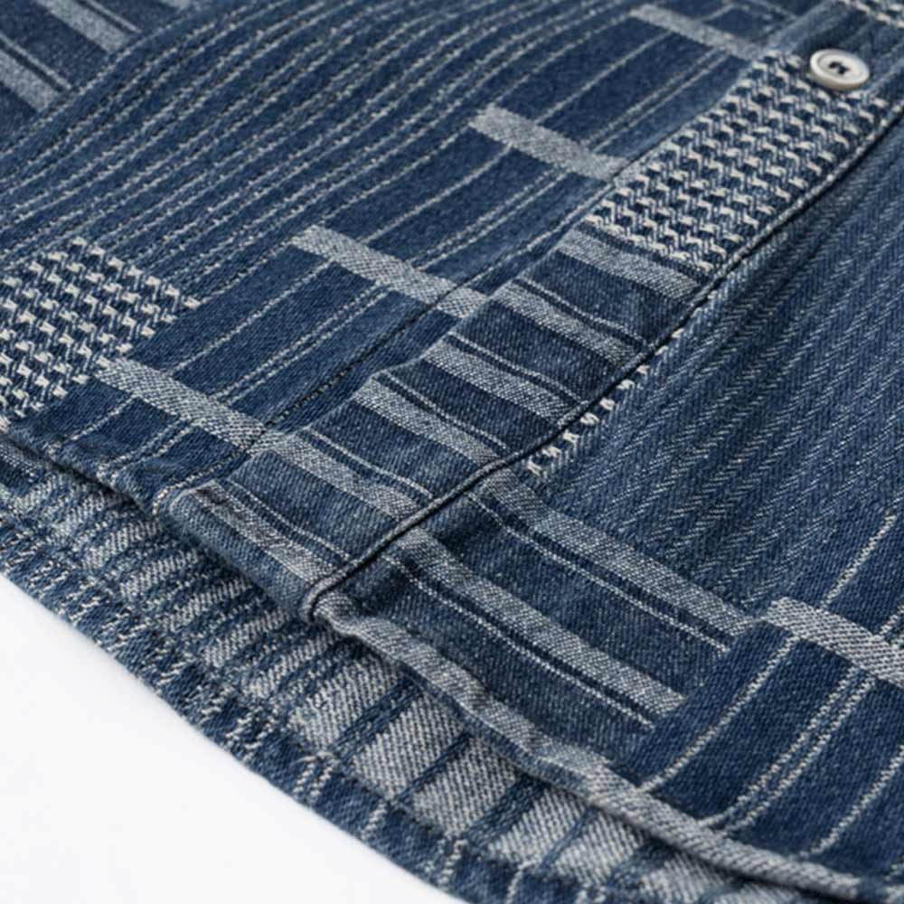 藍染めジャカードチェックシャツ