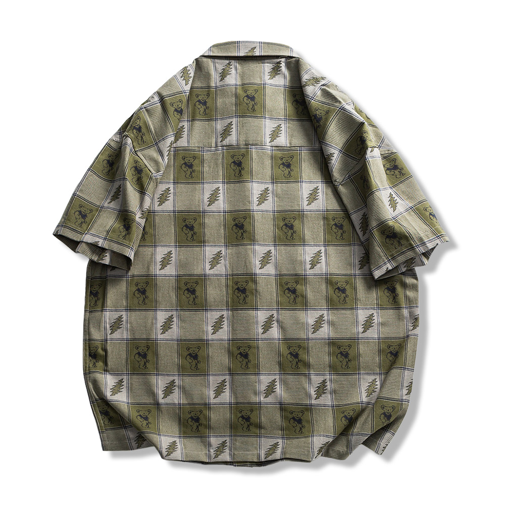 「熊×稲妻」ジャカードチェックシャツ
