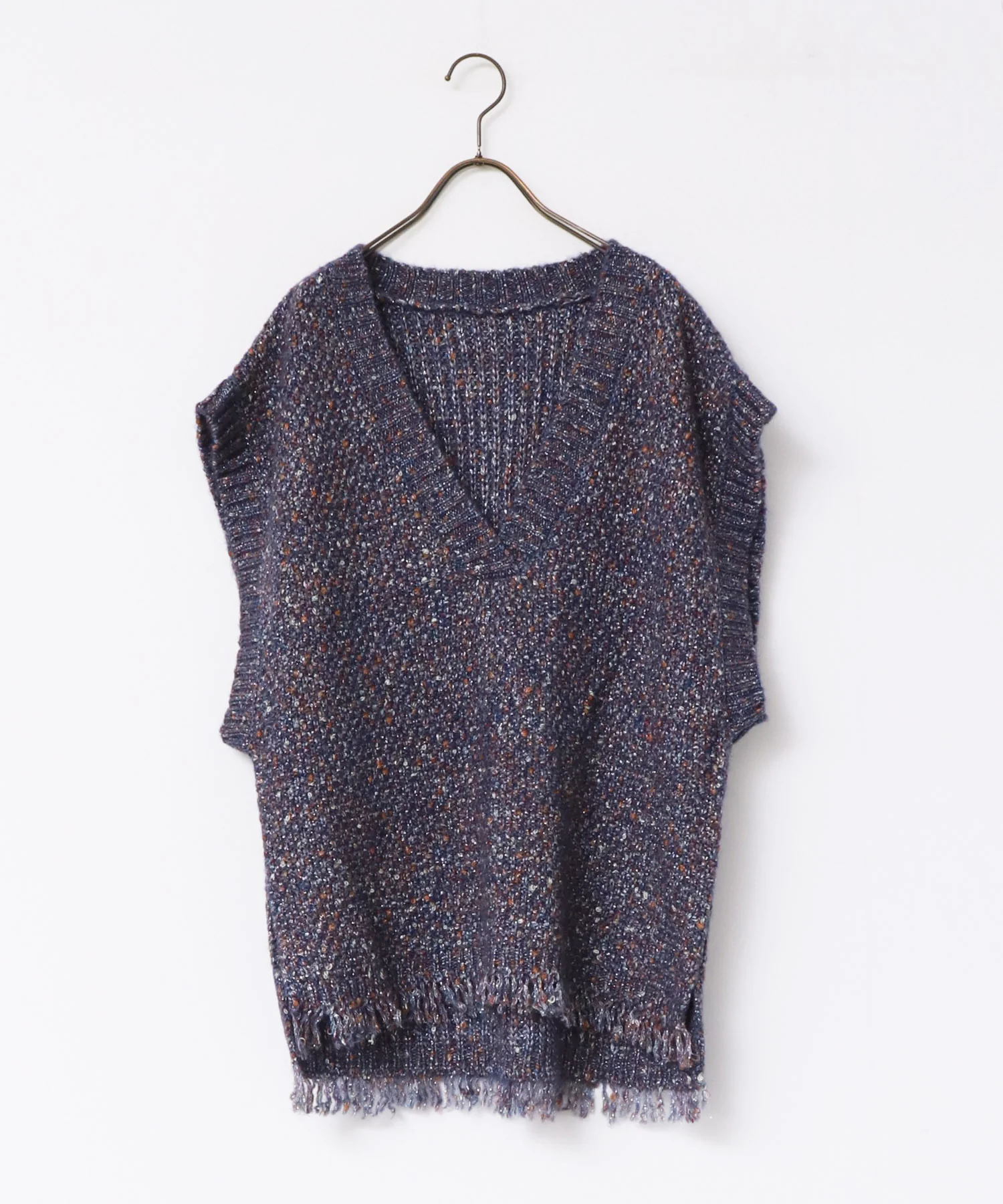 ラメ混フリンジニットベスト