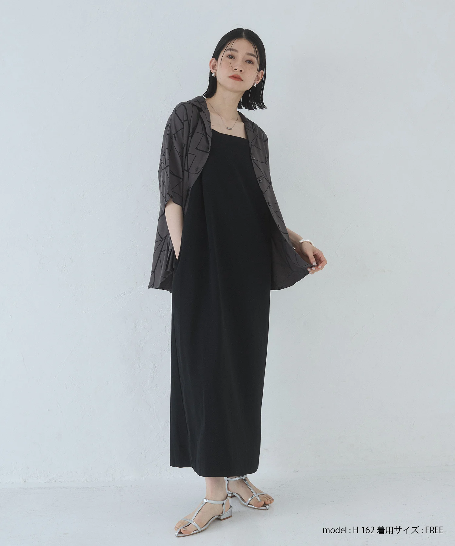 ビスコースサテン プリント開襟シャツ