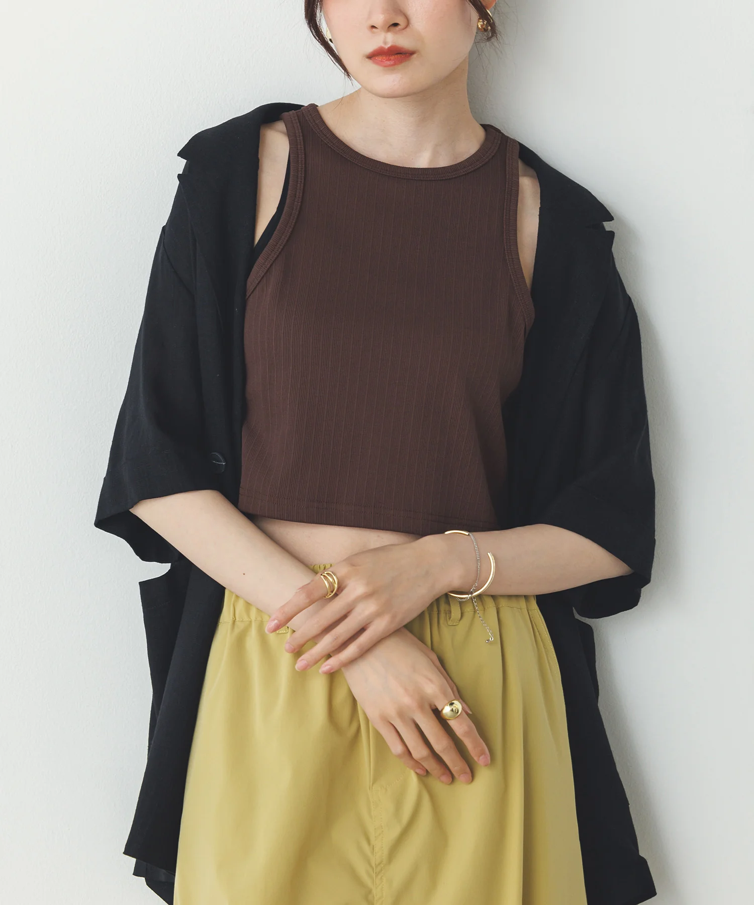 2枚重ね リブタンクトップ