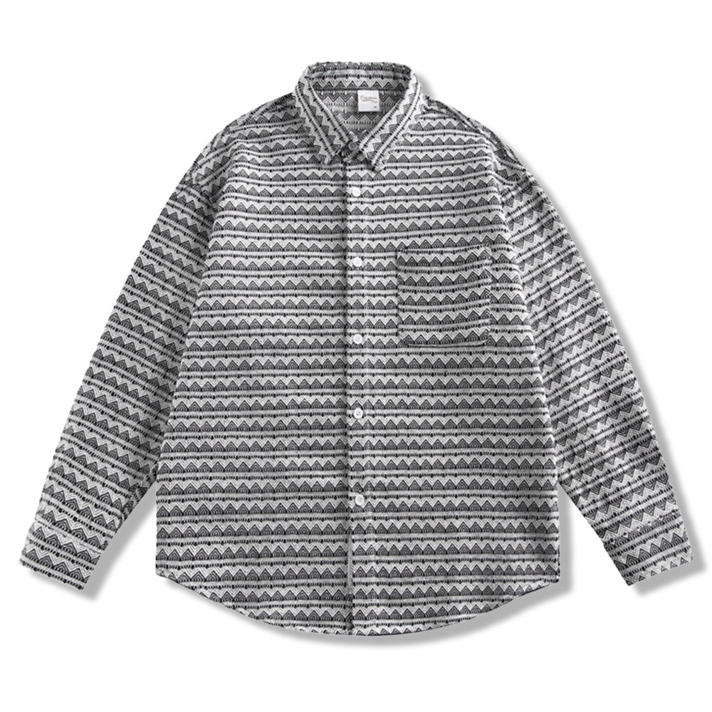 山形文様ジャカードストライプ長袖シャツ