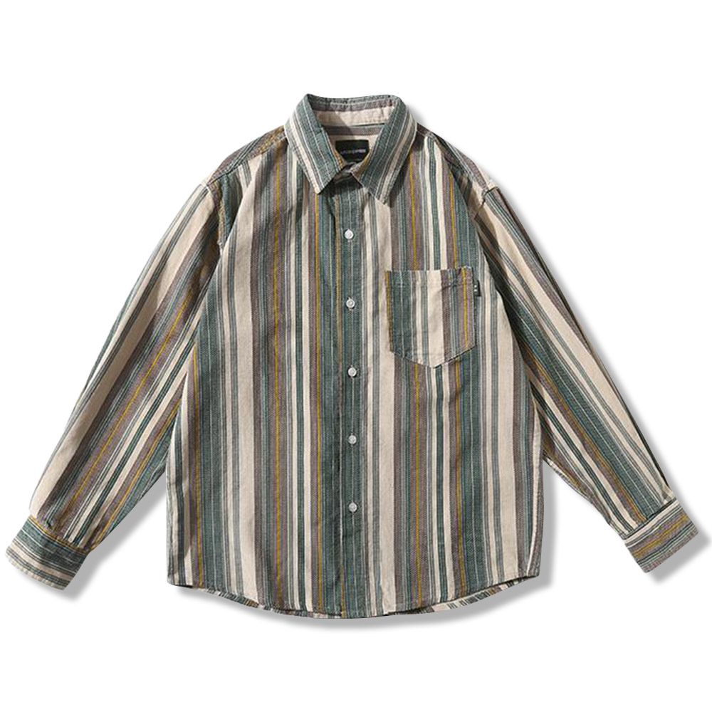 コットン和風 　マルチストライプコーデュロイシャツ