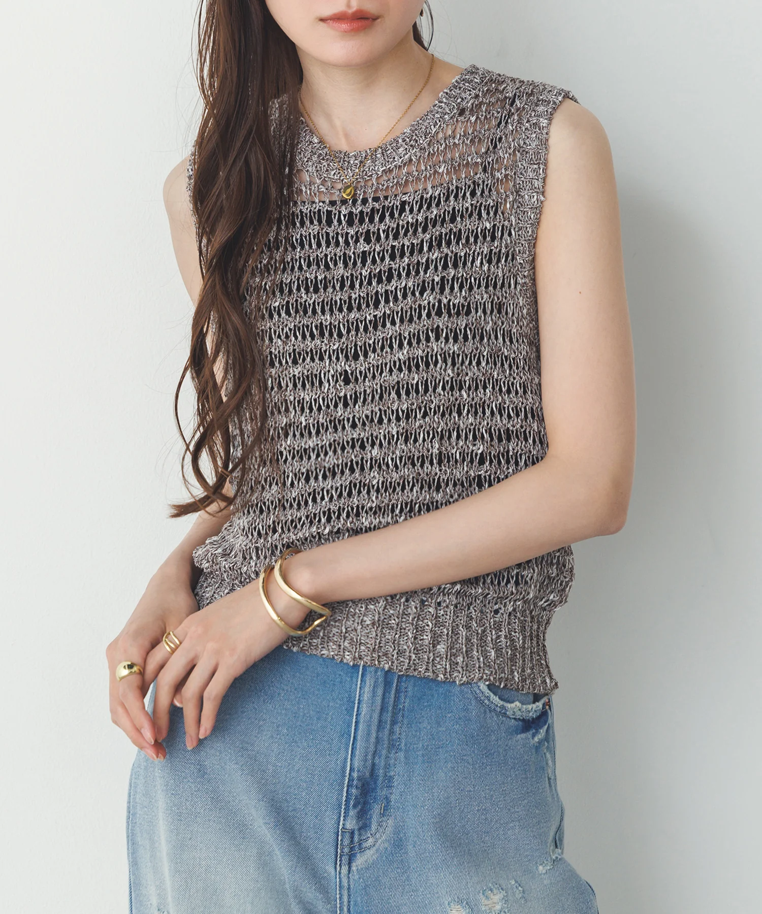 透かし編み ゆるニットタンクトップ