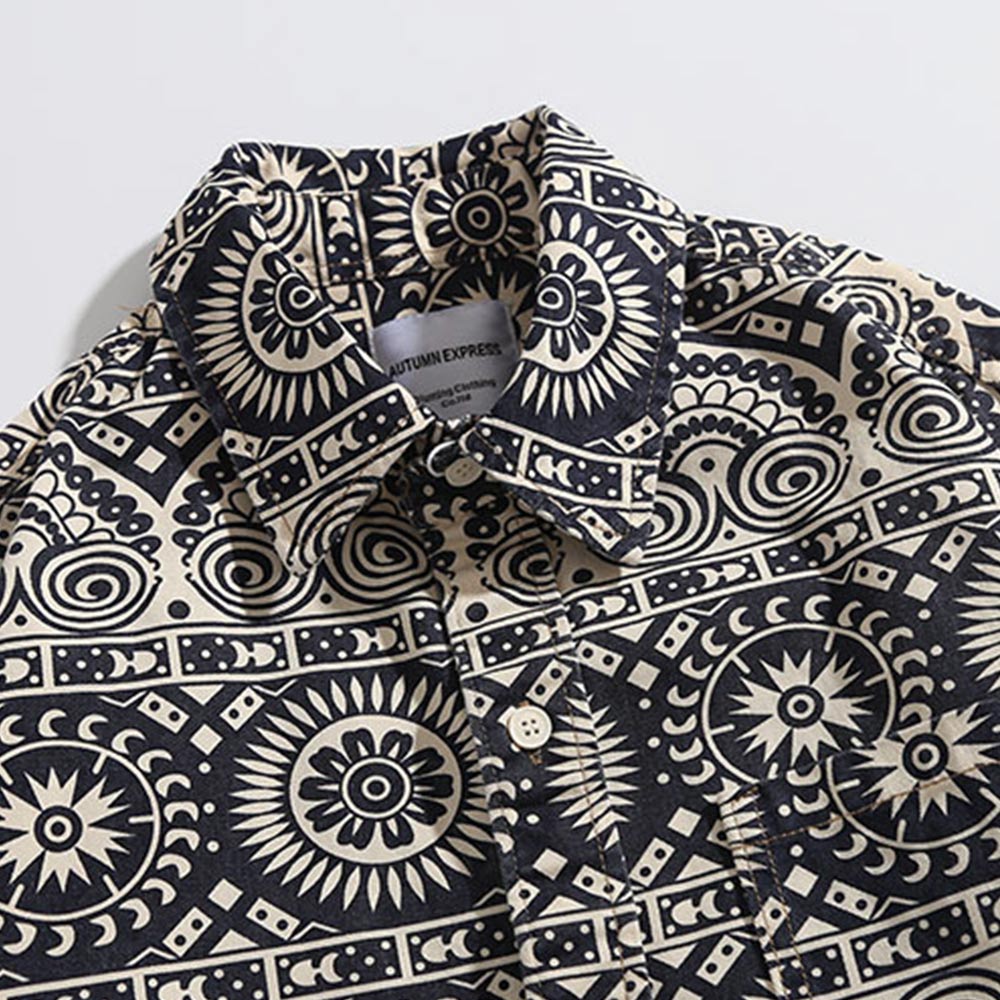 ペイズリーメダリオン 　総柄プリント長袖シャツ