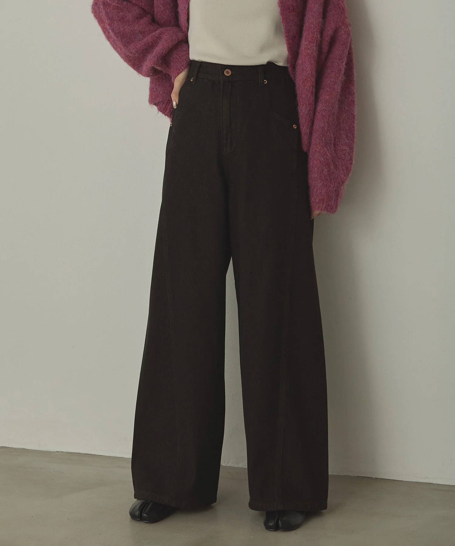 スラブデニム/ラメ ワイドパンツ　