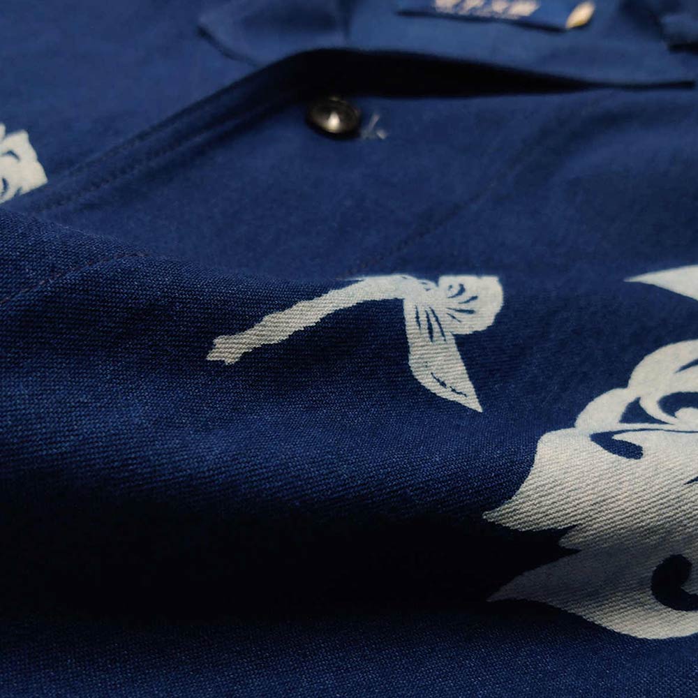 藍抜染トンボ柄コットン半袖Ｔシャツ