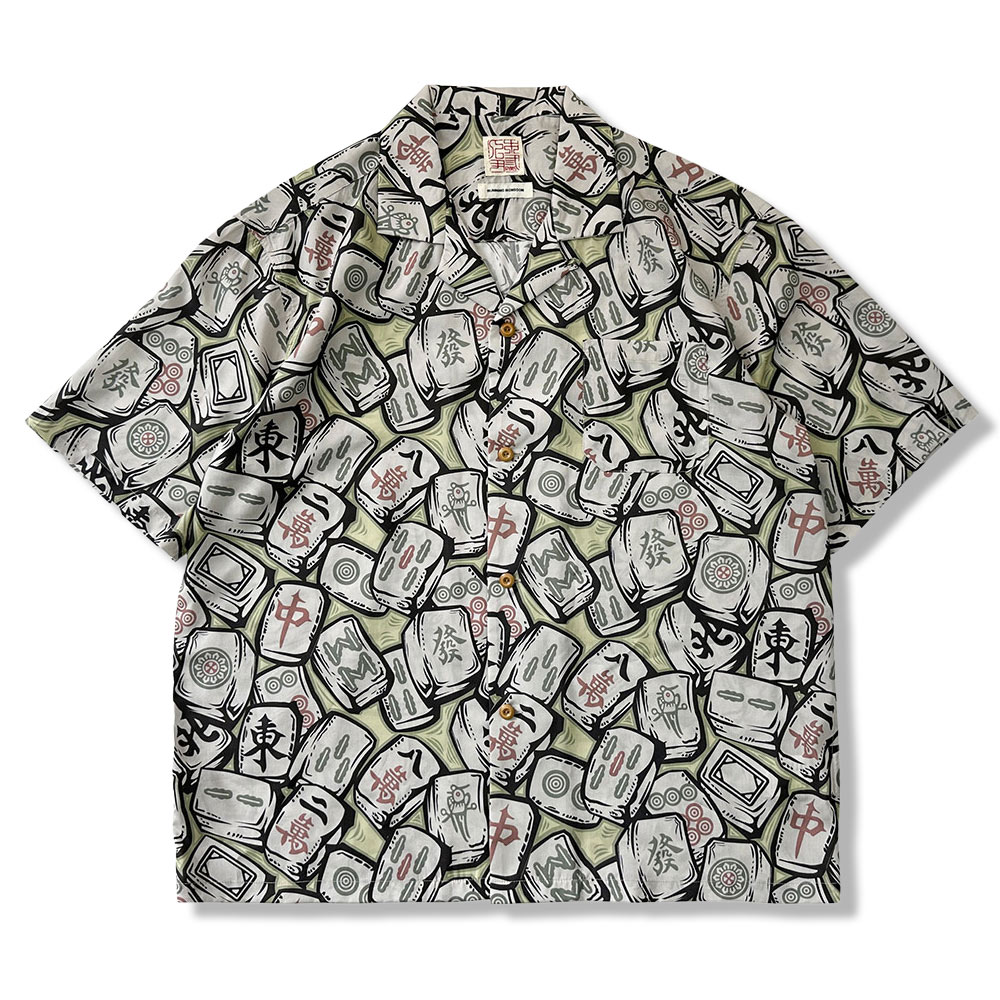 「ラッキースター」麻雀柄プリント半袖シャツ