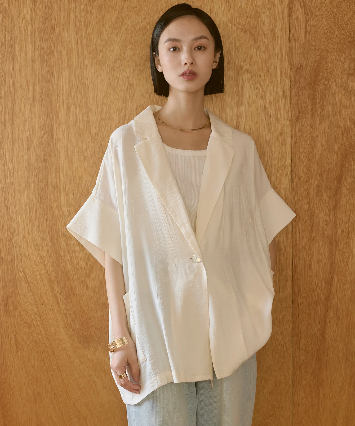 ワッシャーサテン シャツジャケット