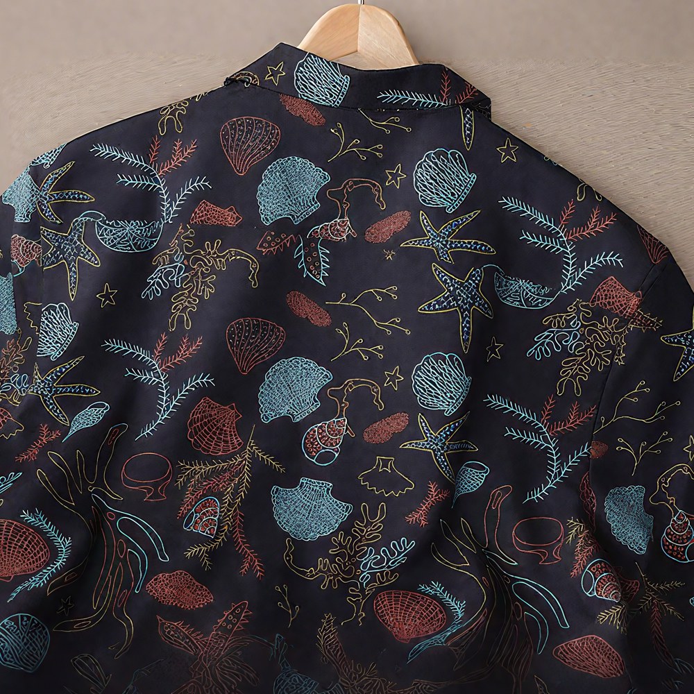「潮干狩り」マリンモチーフプリント半袖シャツ