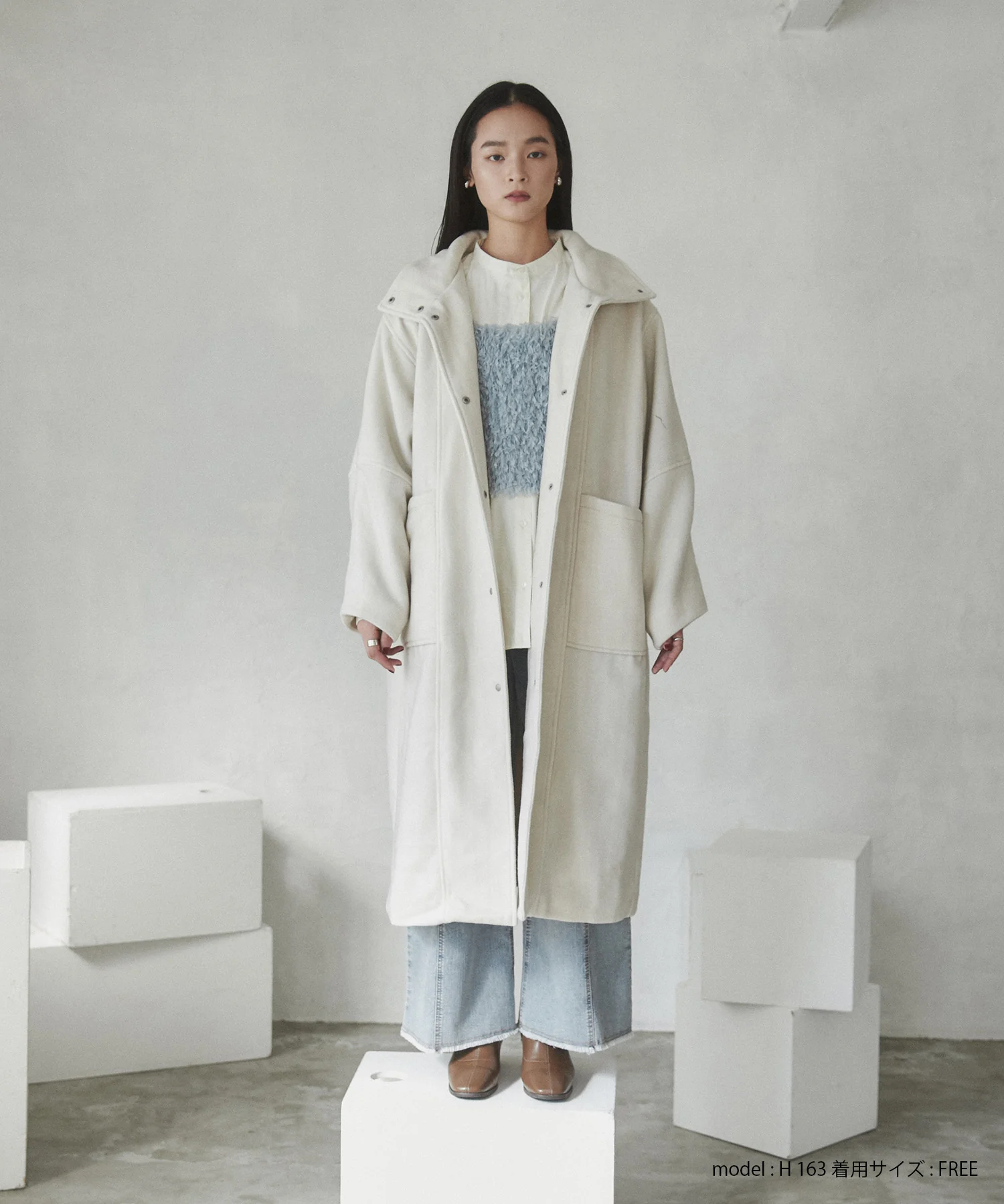 杢ヘリンボーン スタンドカラーコート