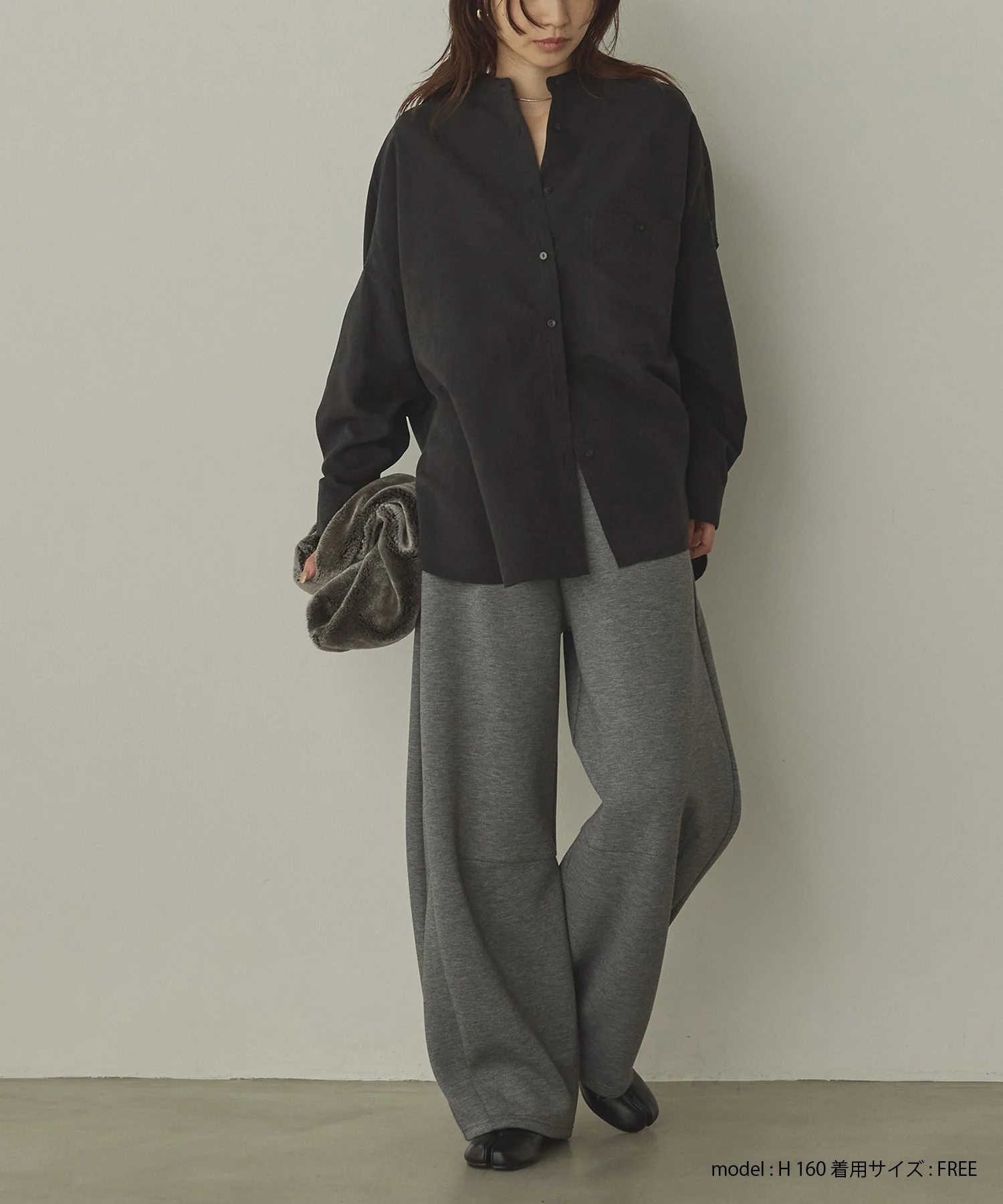 【WEB限定/別注】スウェードライク バンドカラーオーバーサイズシャツ