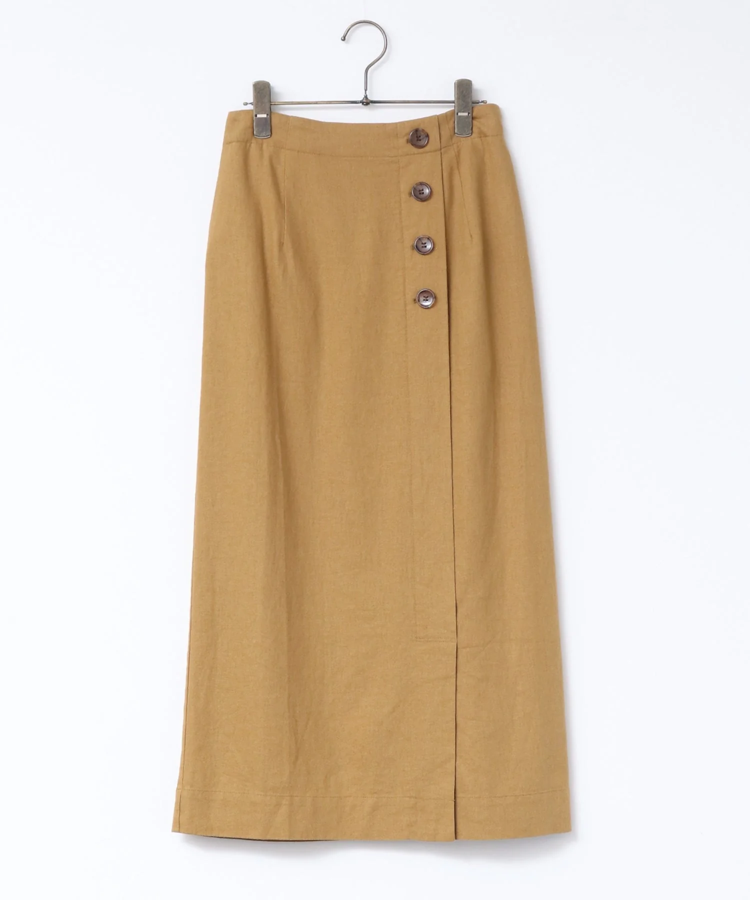 【WEB限定】フレンチリネンブレンド ラップ風タイトスカート