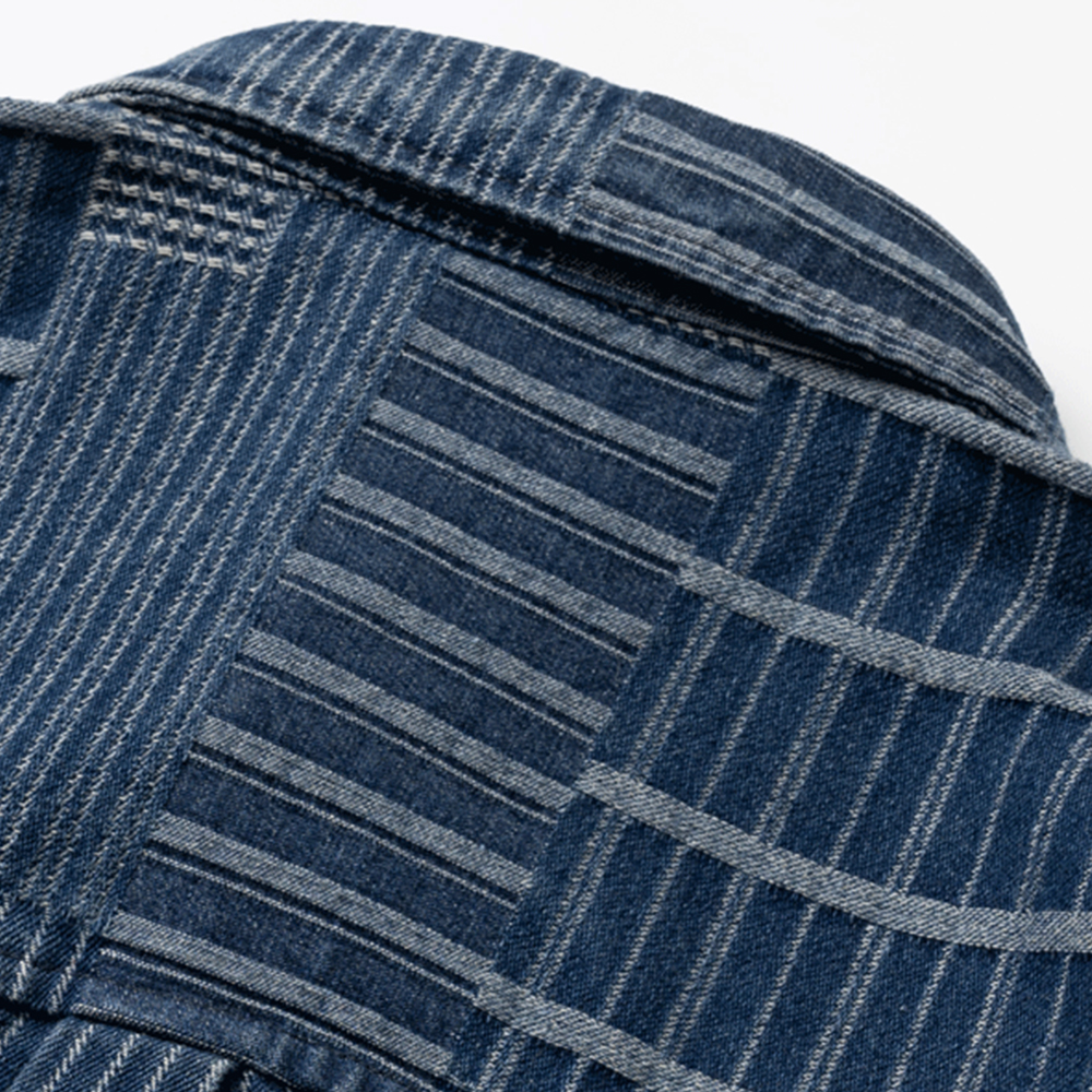 藍染めジャカードチェックシャツ