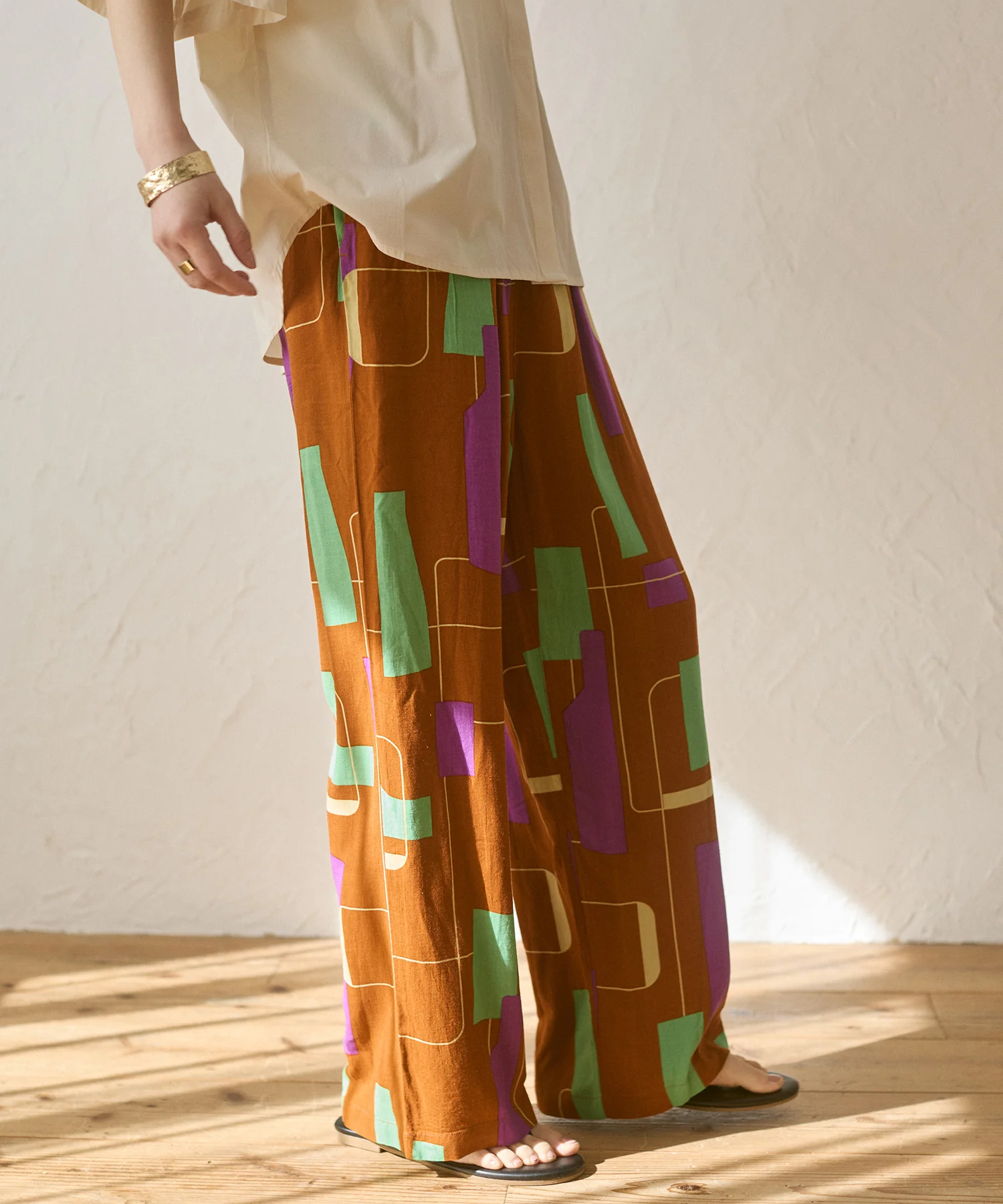 レーヨン スラブプリント イージーパンツ