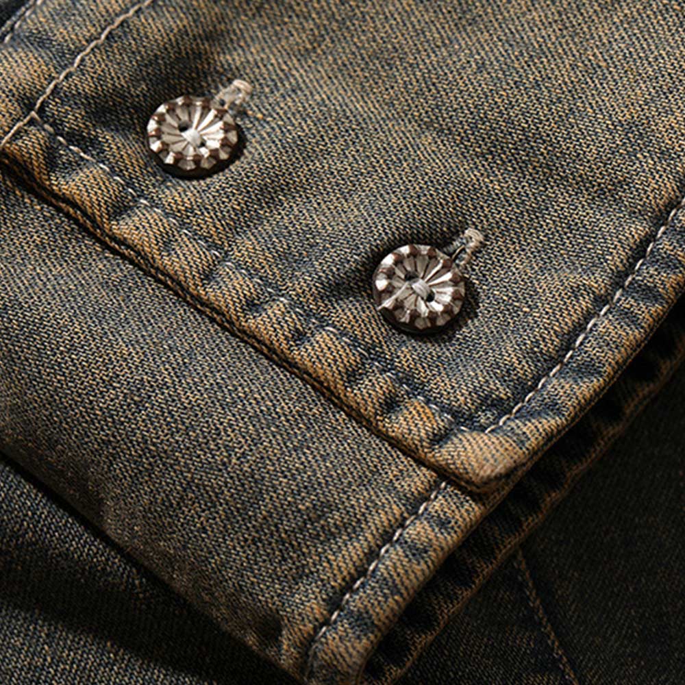 アメカジ刺繍ウォッシュデニムシャツ長袖